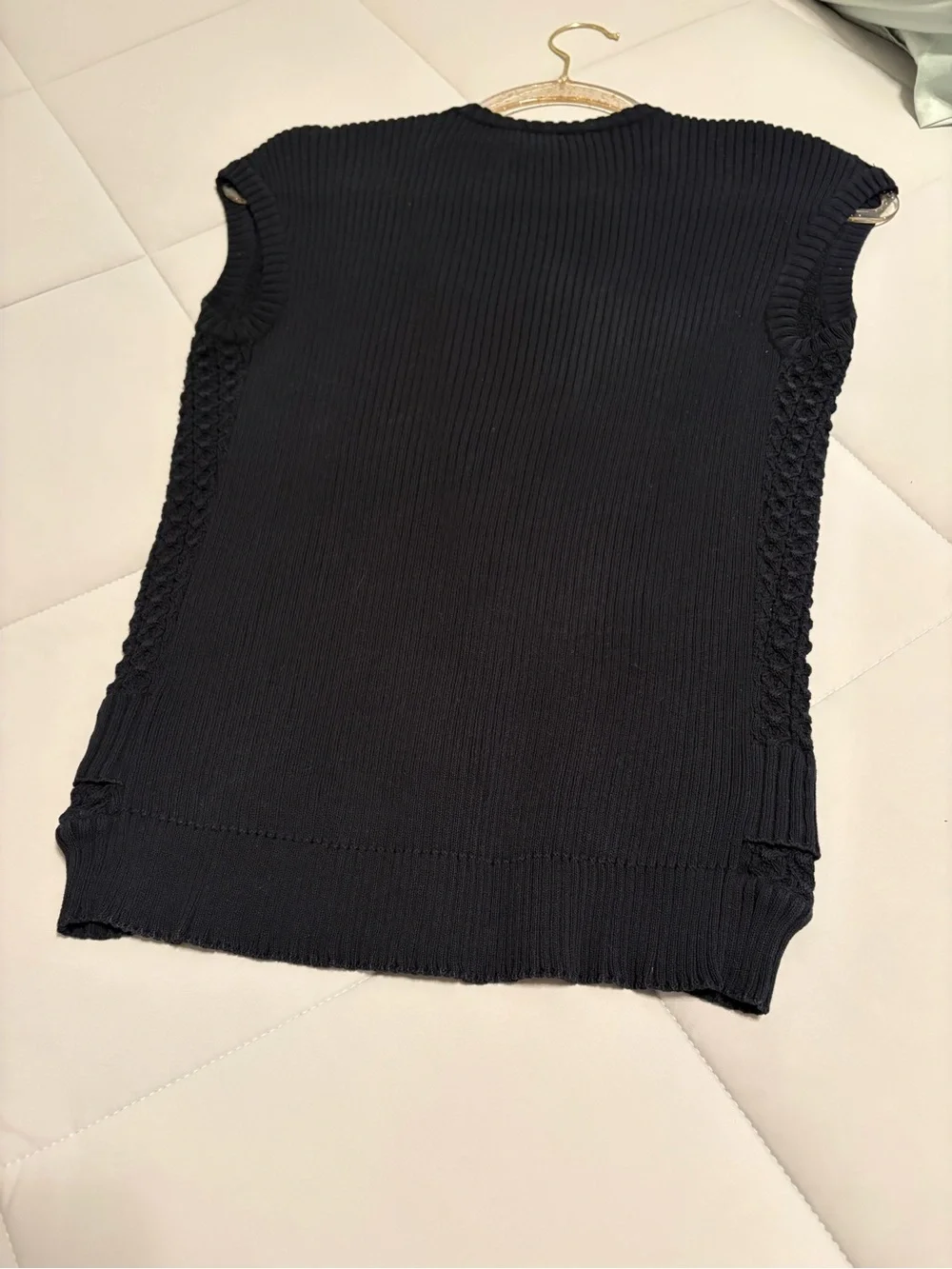 CHANEL Navy Textured Knit Crewneck Sleeveless Sweater Top